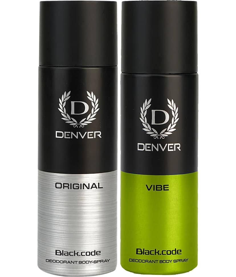 Denver Black Code Orignal Long Lasting Deodorant Spray For Men 150 ml Each (Pack of 2)
