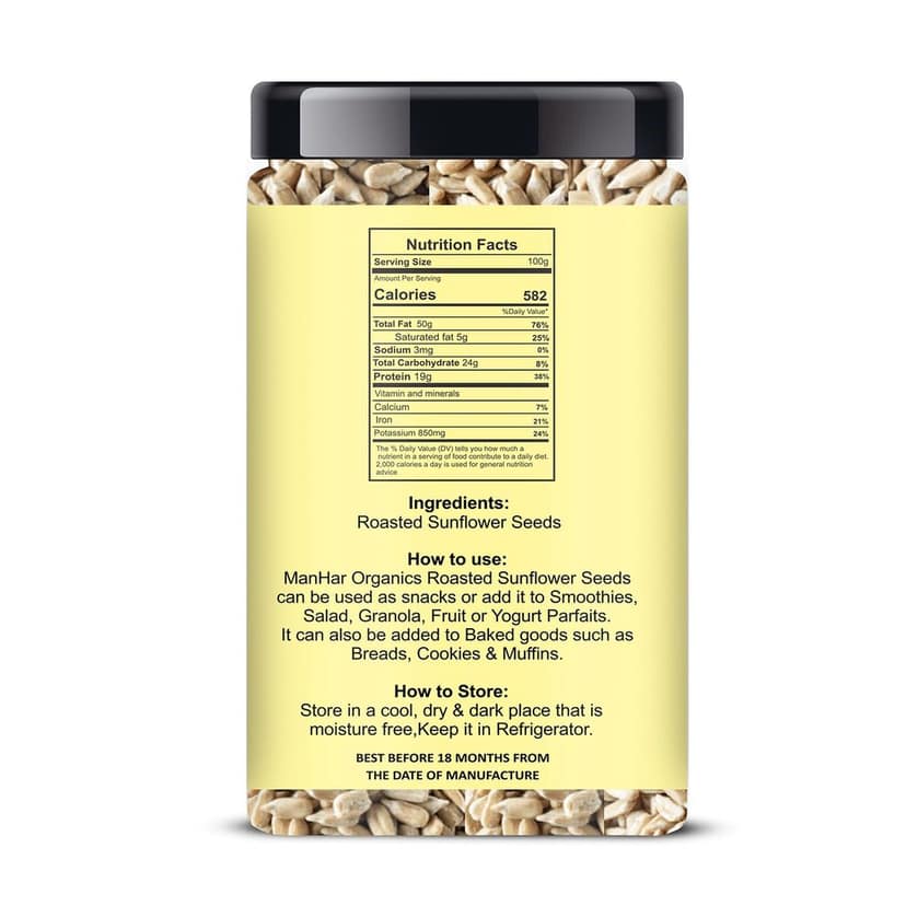 ManHar Organics Roasted Sunflower Seeds 450gm Jar for Eating -AAA Grade |Protein and Fiber Rich Superfood view 2
