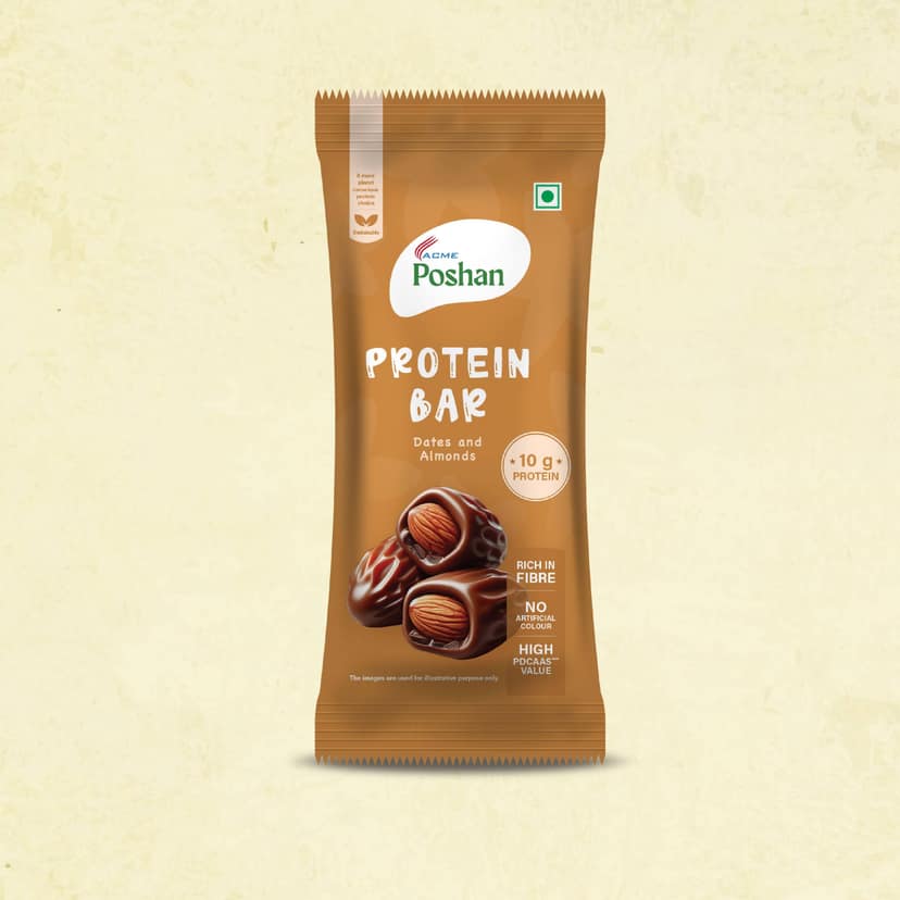 Acme Poshan Protein Bar Dates and Almonds 50g, 10g Protein