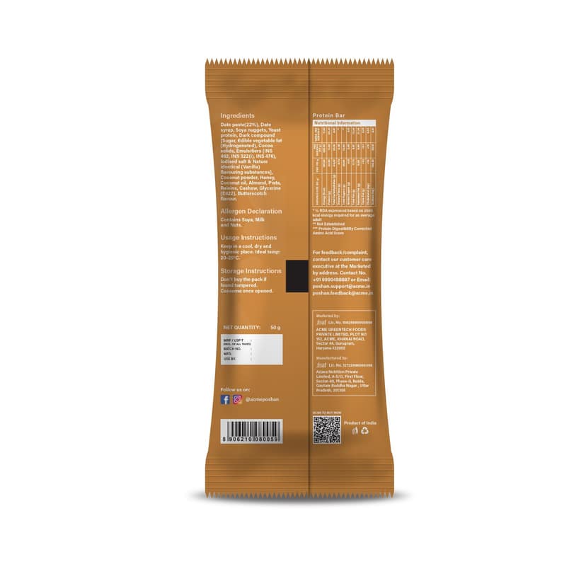 Acme Poshan Protein Bar Dates and Almonds 50g, 10g Protein view 2
