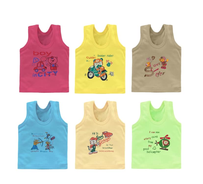 Neeba Pure Cotton Color Multicolor Striped Printed Innerwear baniyan Kids Vest Infants Sando Unisex Sleeveless Regular fit Undershirts for Boys and Girls