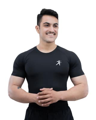 Athflex Men's Half Sleeve Edge Compression T-Shirt-Athletic Base Layer for Gym,Cycling,Training,Workout,Poly-Spandex Blend,Tactical Sportswear & Gymwear - black/M