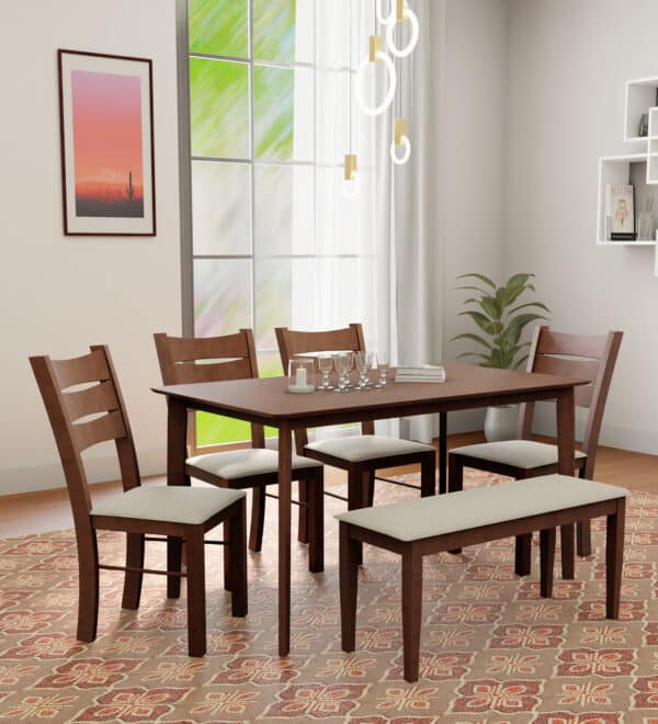 Eros Furniture Bluebell Solid Wood 6 Seater Dining Table with Coordinated Bench