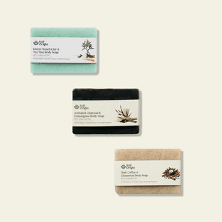 Handmade Body Soap Combo - Green French Clay, Charcoal Lemongrass, Coffee Cinnamon (pack of 2)