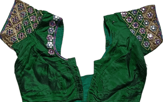 Ready Made Blouse - Green and Pink Mirror Work Blouse
