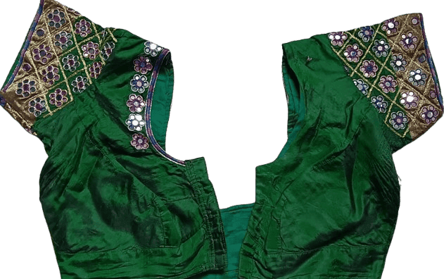 Ready Made Blouse - Green and Pink Mirror Work Blouse