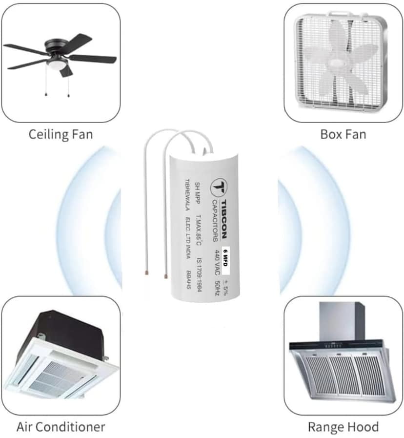 Tibcon Capacitor 6 MFD 440V for Ceiling Fan & Cooler Motor | Heavy Duty 1 pcs view 2