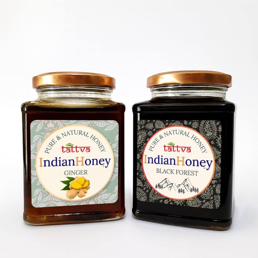 IndianHoney Black Forest with GingerHoney Combo (Pack of 2) | Pure & Natural | 1kg (500g Each) | Unprocessed & Unfiltered Natural Sweetener