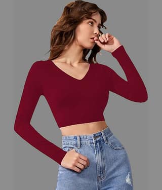 Dream Beauty Fashion Women's Polyester Crop Top ( Maroon )