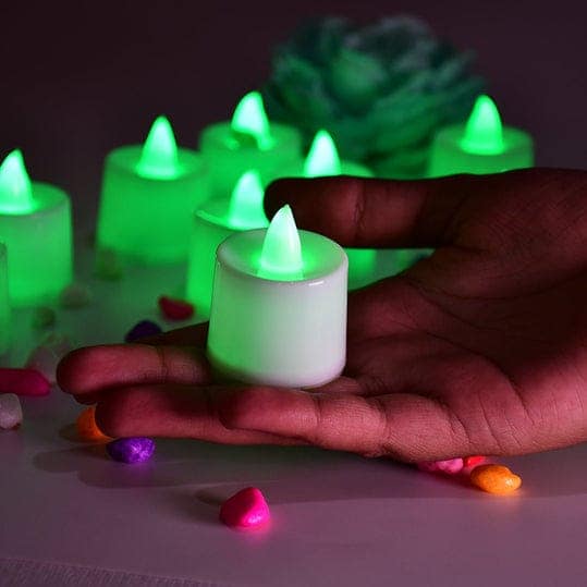 GREEN FLAMELESS LED TEALIGHTS, SMOKELESS PLASTIC DECORATIVE CANDLES - LED TEA LIGHT CANDLE FOR HOME DECORATION (PACK OF 24) view 2