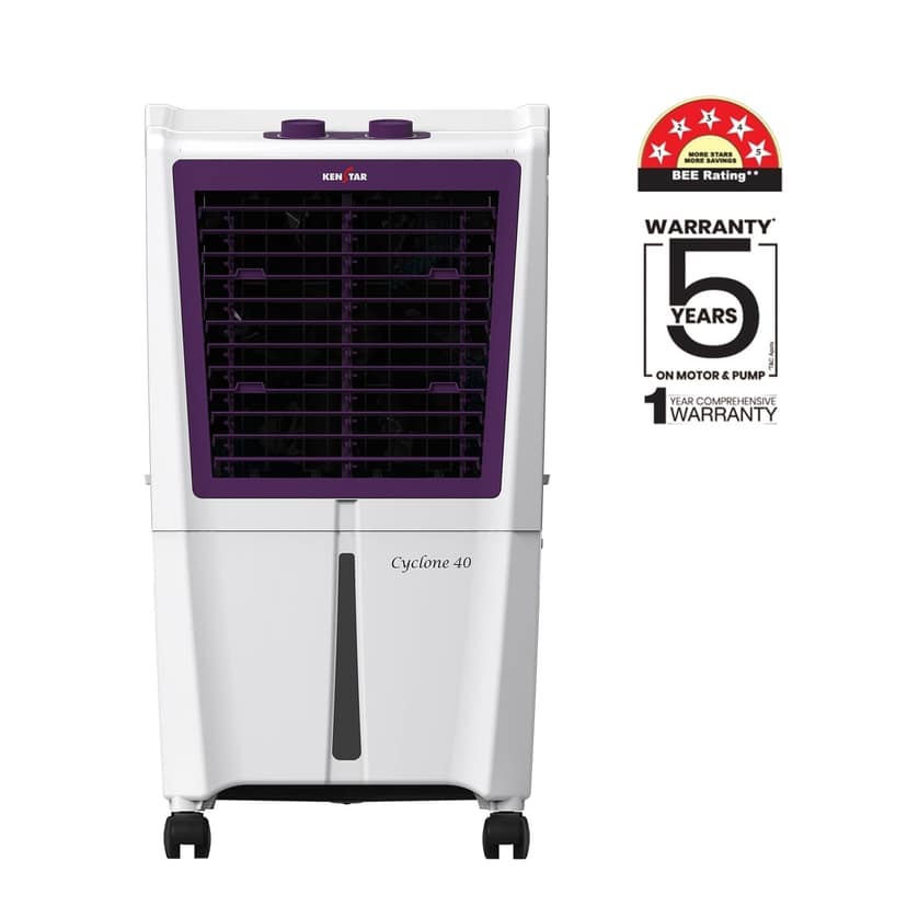 Kenstar Cyclone HC 40L Personal Air Cooler with Honeycomb Pads, White & Purple view 2