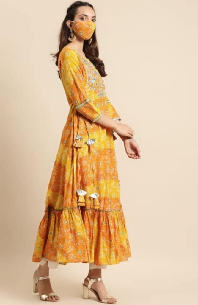 ATTIRIS Women's Cotton Printed Calf Length 3/4th Sleeve Flared Anarkali Kurta view 2
