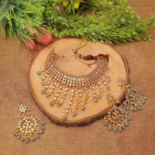 Swarajshop Alloy Gold-plated Grey Jewel Set (Pack of 1)