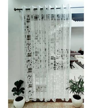 Homefab India Floral Transparent Eyelet Window Curtain 5ft (Pack of 2) - White