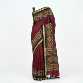 Sambalpuri Deep Maroon Ikat Handloom Saree