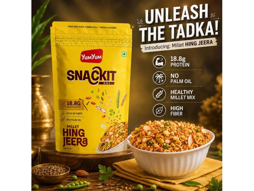 YUM YUM Snackit 8 India 1 Hing Jeera Millet Pack of 4 High Protein High Fiber Namkeen - 4 x 80g view 2