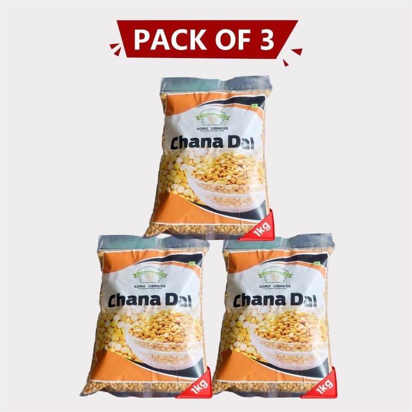 Chana Dal 3 kg (Pack of 3 x 1kg) by Agrobusiness Krishi Producer – Pure & Natural Farm-Fresh for Daily Cooking. (pack of 2)