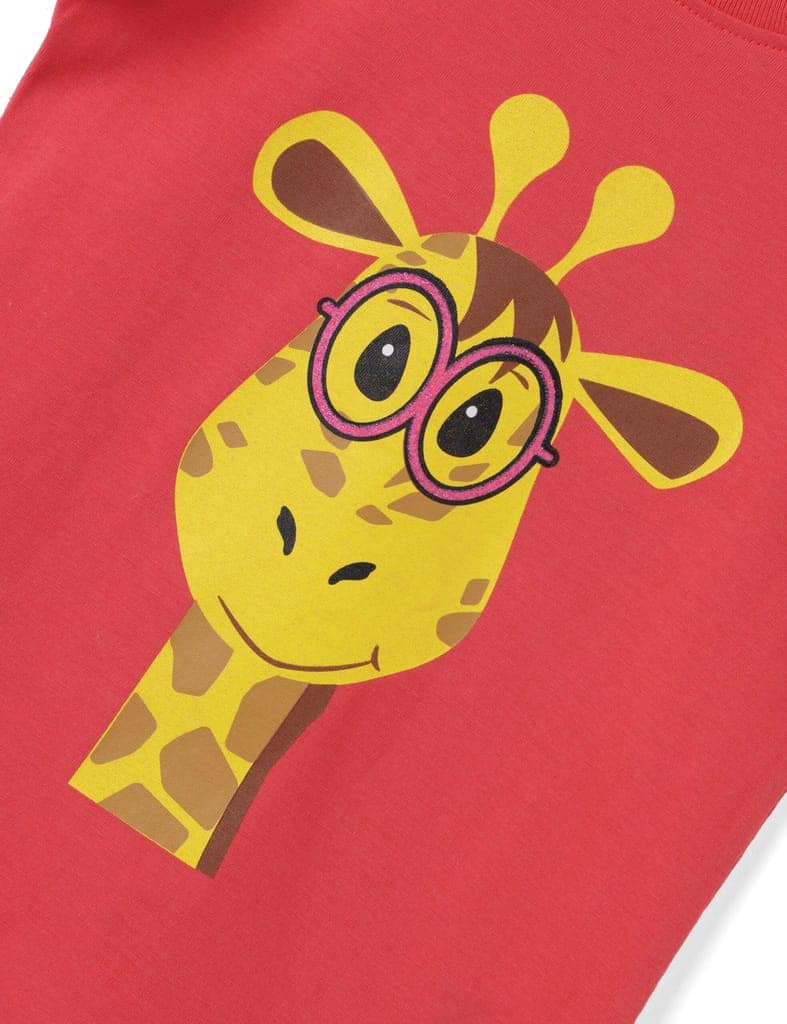 Girls T shirt Cotton Hibiscus Red Giraffe view 2
