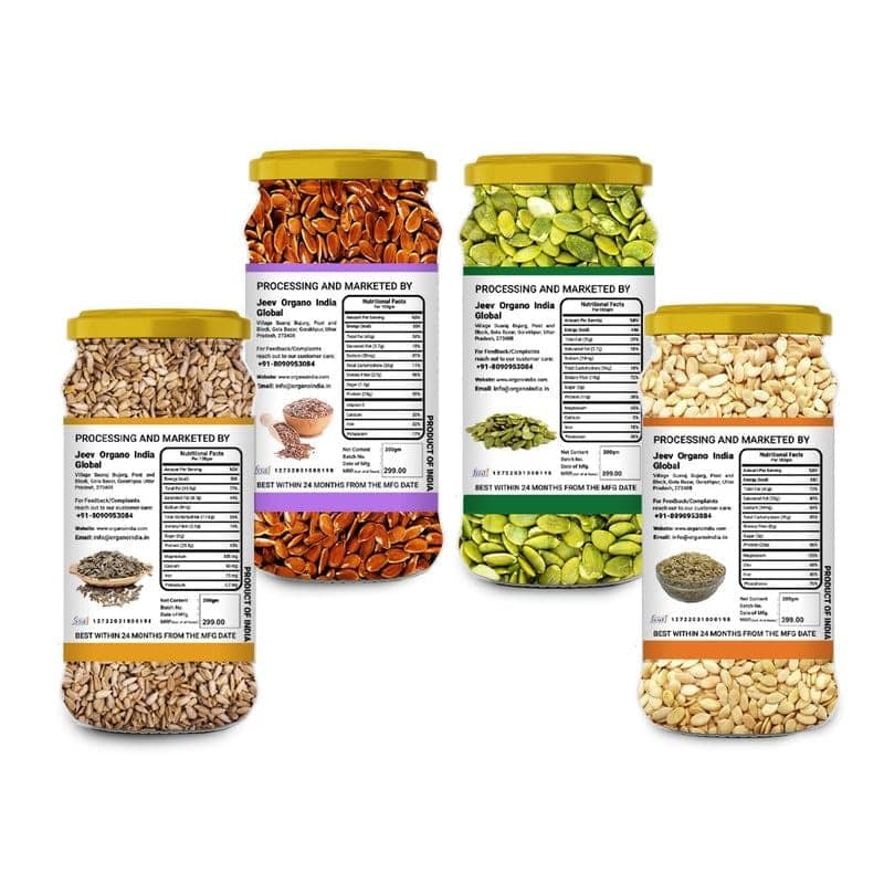 Organo India Super Seeds combo for Eating Pack of 4 (200g*4)-Raw Seeds Mix (Sunflower, Pumpkin, Watermelon & Flax) | Healthy Seeds |Good Diet| Good for Bone Health view 2