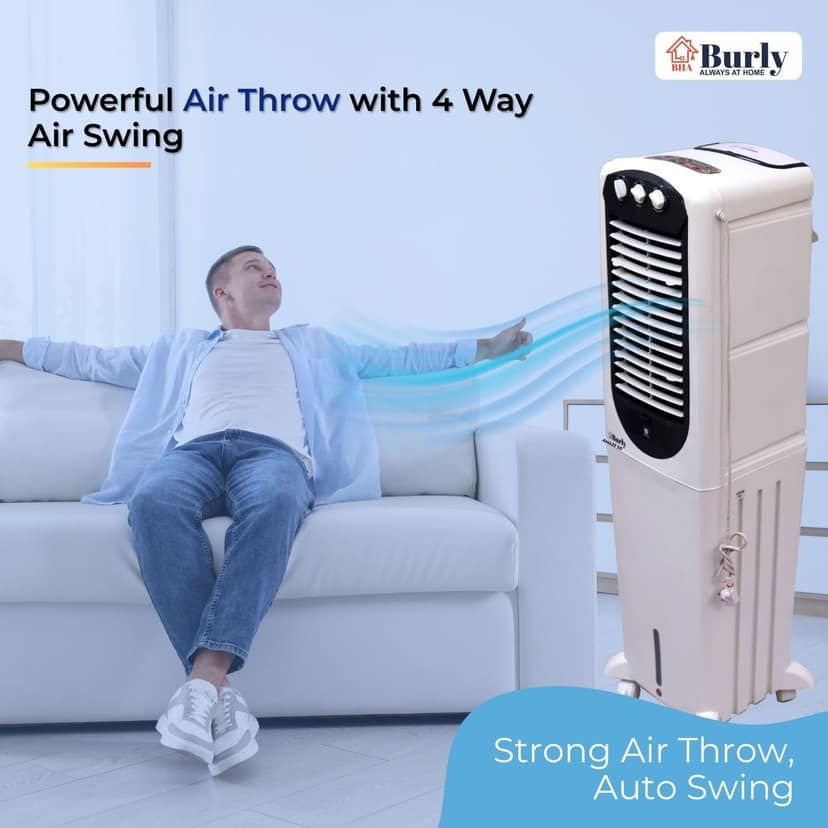 BHABURLY Amaze 50L Tower Air Cooler for Home, 6-Inch High-Speed Blower, 1400 CMH Air Delivery, Honeycomb Cooling Pads, 1350 RPM Motor, 1-Year Warranty, Elegant Design - White view 2