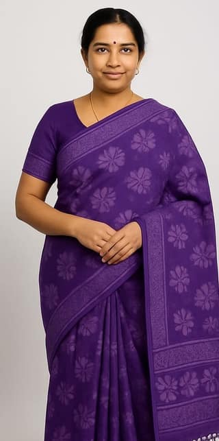 Purple Floral Saree with Matching Blouse