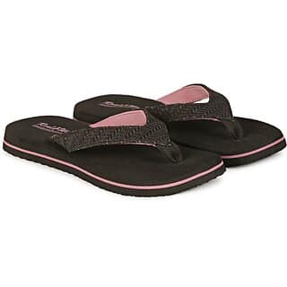 REAL WAY Women Slippers (Black , 6)
