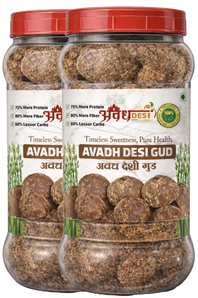 AVADH DESI FOODS – Natural Chemical-Free Sugarcane Iron Rich Jaggery | Immunity Booster | Village Style 100% Sulphare Free Jaggery