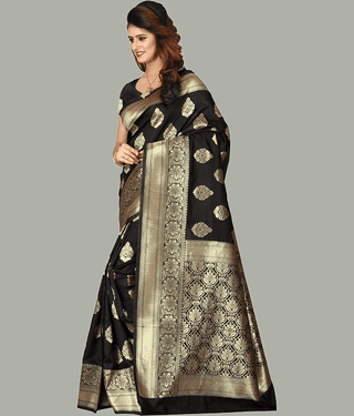 GARIYA Banarasi Silk Woven Saree With Unstitched Blouse Piece ( Rani )