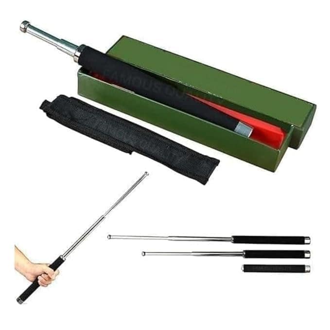 KKK Retailers Stainless Steel Self Defense Foldable Pointer and Safety Hiking Stick Compact Extendable Wand with Comfortable Grip and Nylon Bag Ideal for Car Office Indoor and Outdoor Use Sin view 2