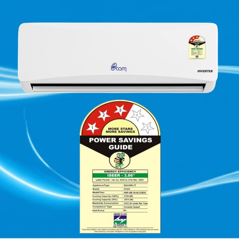 Ocam 1.5 Ton 3 Star Inverter Split AC – Copper, 5050 Watts