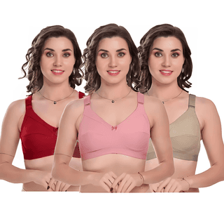 Women's Cotton Blend Non-Wired Non-Padded Wide Strap C Cup Bra for Women Everyday Bra - Pack of 3