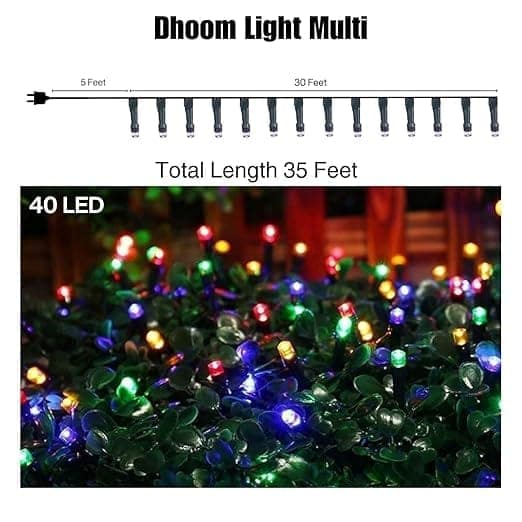 35 Feet 40 Led String Serial Lights, Copper Wire LED Decorative String Fairy Rice Lights for Indoor, Outdoor, Decoration, Festival, Party, Wedding, Garden, Lawn (Multicolor)(Pack of 1)_assorted colour view 2