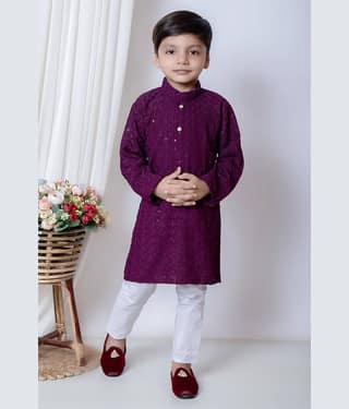 New Collection Boys Chanderi Sequined - Pattern Kurta Pant Set ( Dark Blue , Pack of 1 )
