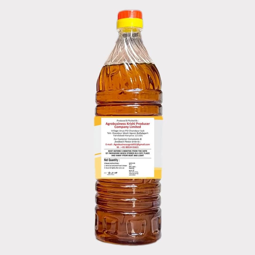 Pure Mustard Oil 5 ltr – Pack of 5 (1 Ltr × 5) by Agrobusiness Krishi Producer – Cold-Pressed, Natural & Farm-Fresh Kachhi Ghani Sarso Oil. (pack of 2) view 2