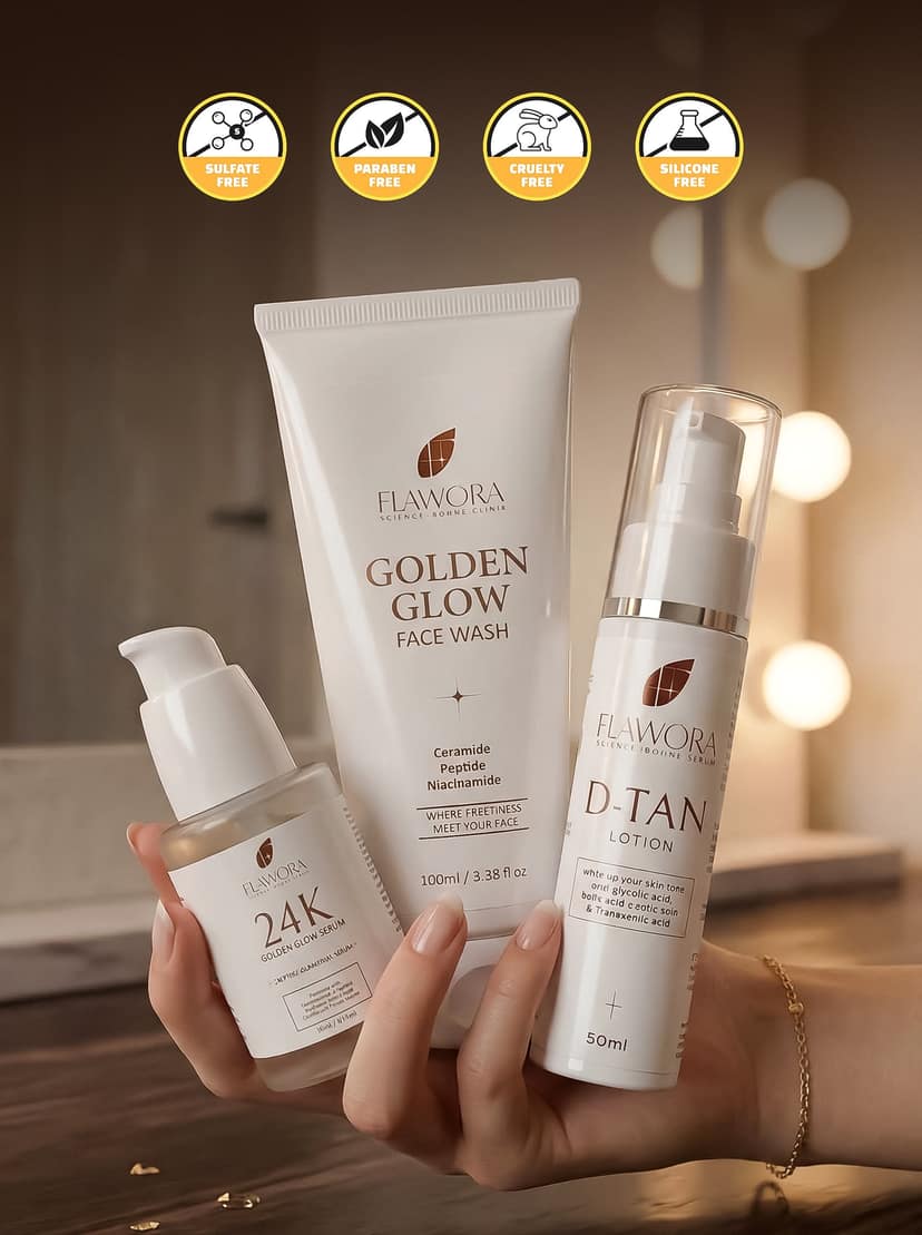 Flawora Golden Glow Niacinamide Face Wash, D-Tan Lotion and 24k Golden Glow Face Serum view 2