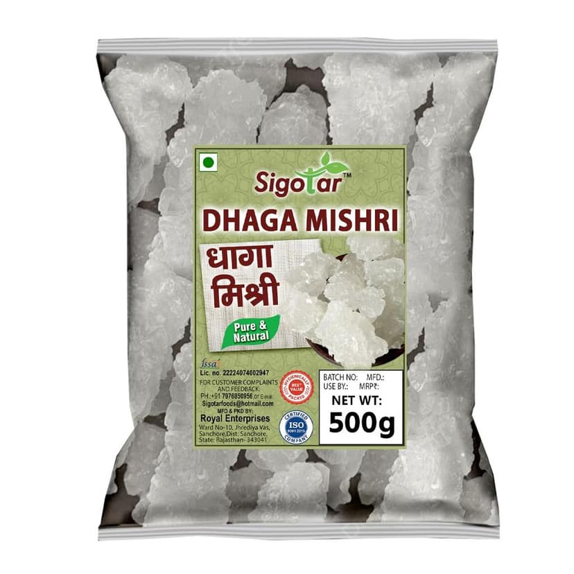 Dhaga Mishri 500gm, Pure White Unrefined Sugar Crystal Thread Mishri Natural Sweetner Dhaga Wali Mishri for Health, Kunja Mishri Dana for Pooja/Prasad