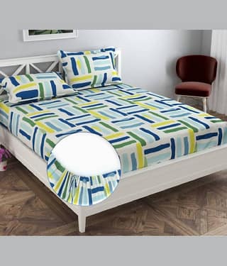SWIZIER Cotton Geometric Fitted 1 Bedsheet with 2 Pillow Covers ( King Size ) - Multi