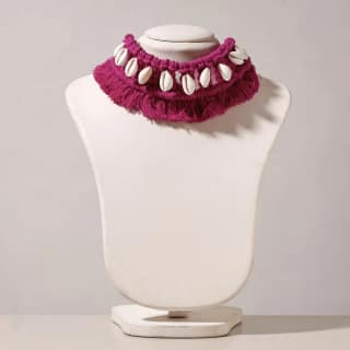 Pink Thread & Seashell Handmade Macrame Choker