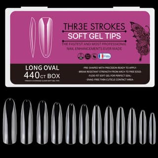 THR3E STROKES Soft Gel NailTips, Full Cover Clear Soft Nail Tips for Artificial False Nails Extension Nail Salons DIY NailArt with Box, 440PCS (LONG OVAL N8) THR3E STROKES Soft Gel NailTips, Full Cover Clear Soft Nail Tips for Artificial False Nails Exte