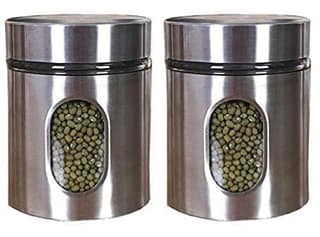 Clear Glass Steel Window Jars for Kitchen tools, out layer steel,food storage jar pack of 2 (350 ML)