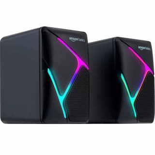amazon basics 2 X 3W Multimedia PC Gaming Speaker with Aux Connectivity, USB Support, Volume Control, and RGB Lights amazon basics 2 X 3W Multimedia PC Gaming Speaker with Aux Connectivity, USB Support, Volume Control, and RGB Lights - Black / 7.8D x 6.7