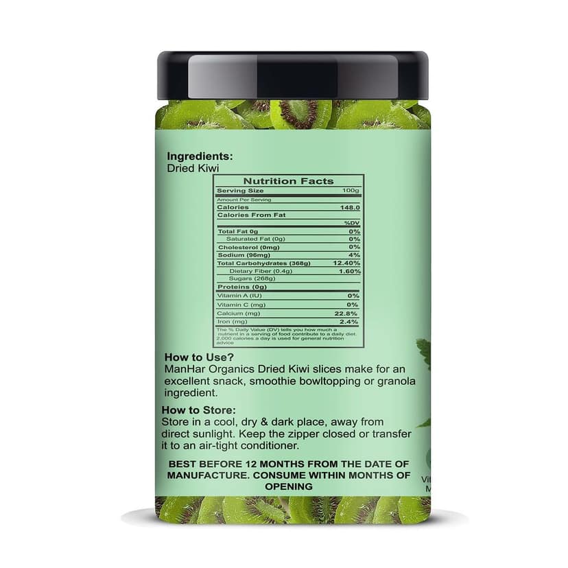 ManHar Organics Dried Kiwi Slices Jar 450gm | Sweet & Tangy Snack | Rich in Vitamin C, Fiber & Antioxidants | No Added Preservatives | Ready-to-Eat Healthy Snack view 2