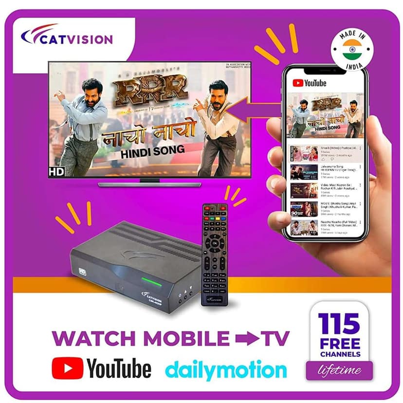Catvision Doordarshan Free Dish DTH MPEG4 HD Set Top Box for 115+ FREE TV & WiFi Media Media Streaming Device (pack of 4)