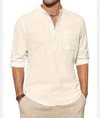 TrendiVastra Cream Cotton Blend Men's Shirt Style Kurta ( Pack of 1 )