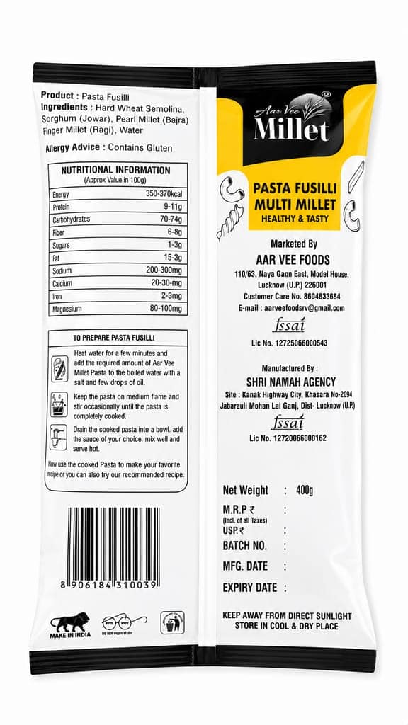 Aarvee Millet Fusilli & Penne Pasta ( Pack of 2,800g) view 2