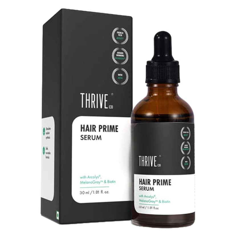 ThriveCo Anti Grey Hair Serum | Reverse Greying Hair & Beard | Advanced Clinically Proven Grey Hair Treatment | Hair Prime Serum with Arcedin + Arcolys + Biotin | Lightweight, Non Sticky | For Men & Women | 30ml ThriveCo Anti Grey Hair Serum | Reverse Gr