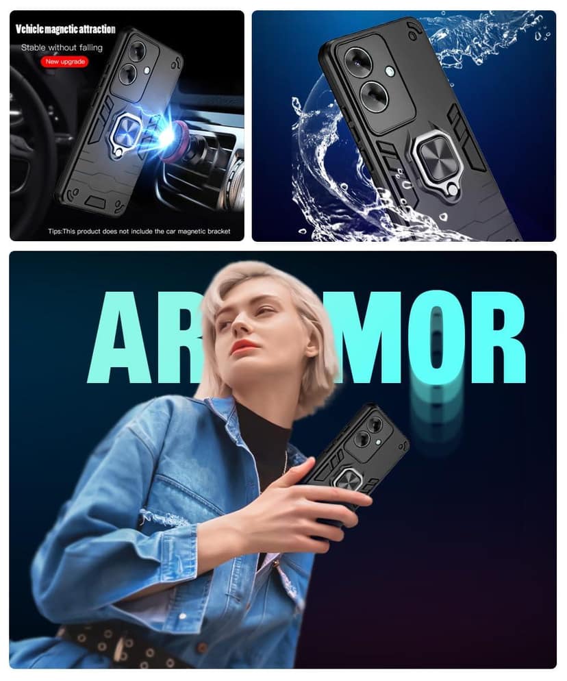 Mobile Cover for Realme C61 | Realme Narzo N61 Shock Proof Armor Back Case (Hybrid PC + TPU) with Ring Holder and Kick stand view 2