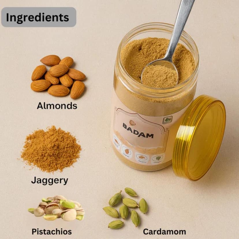 DR. RENGA'S SOLAR DELIGHTS – Badam Milk | Without Sugar | Almond & Pistachio Nutty Instant Drink with Jaggery | No Preservatives, Gluten Free | 400g view 2