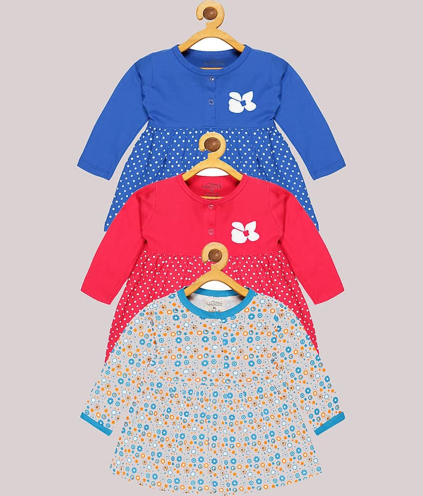 Babeezworld Pack of 3 Baby Girls Cotton Dress ( Multi )
