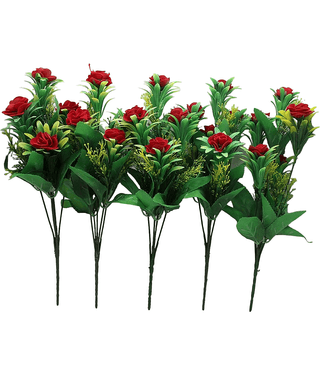 Hidooa - Red Rose Artificial Flowers Bunch ( Pack of 5 )